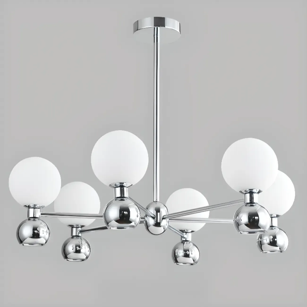 Modern Style White Globe Chandelier with Metal Frame Image - 15