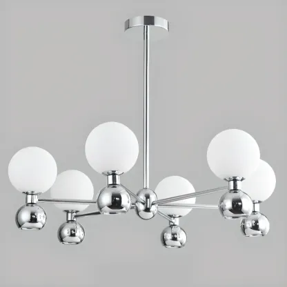 Modern Style White Globe Chandelier with Metal Frame Image - 15