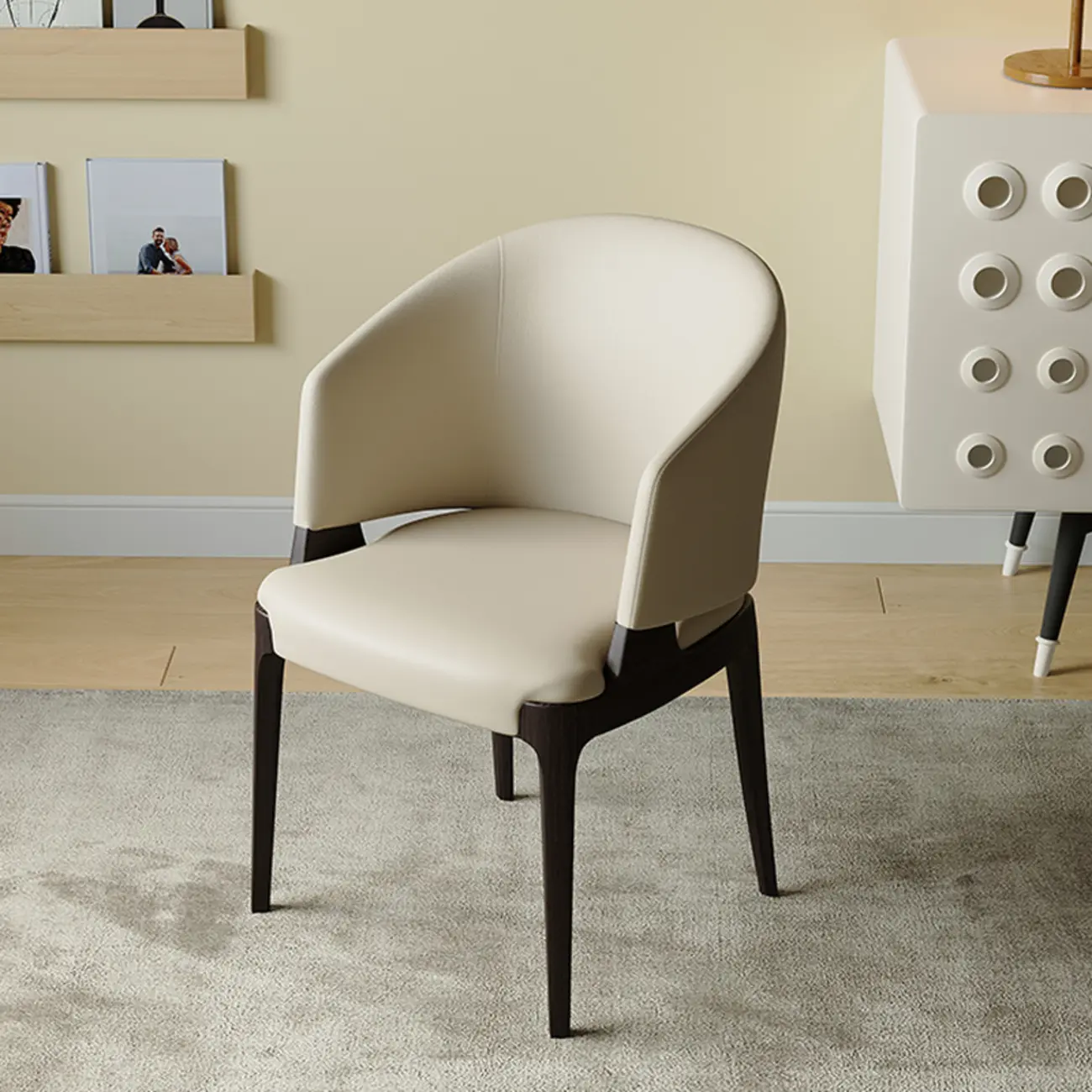 Contemporary Faux Leather Slop Arm Dining Chair Image - 6 | homeyfad