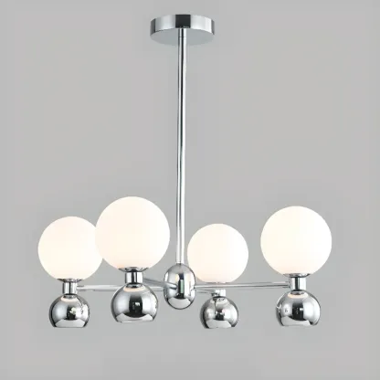 Modern Style White Globe Chandelier with Metal Frame Image - 16