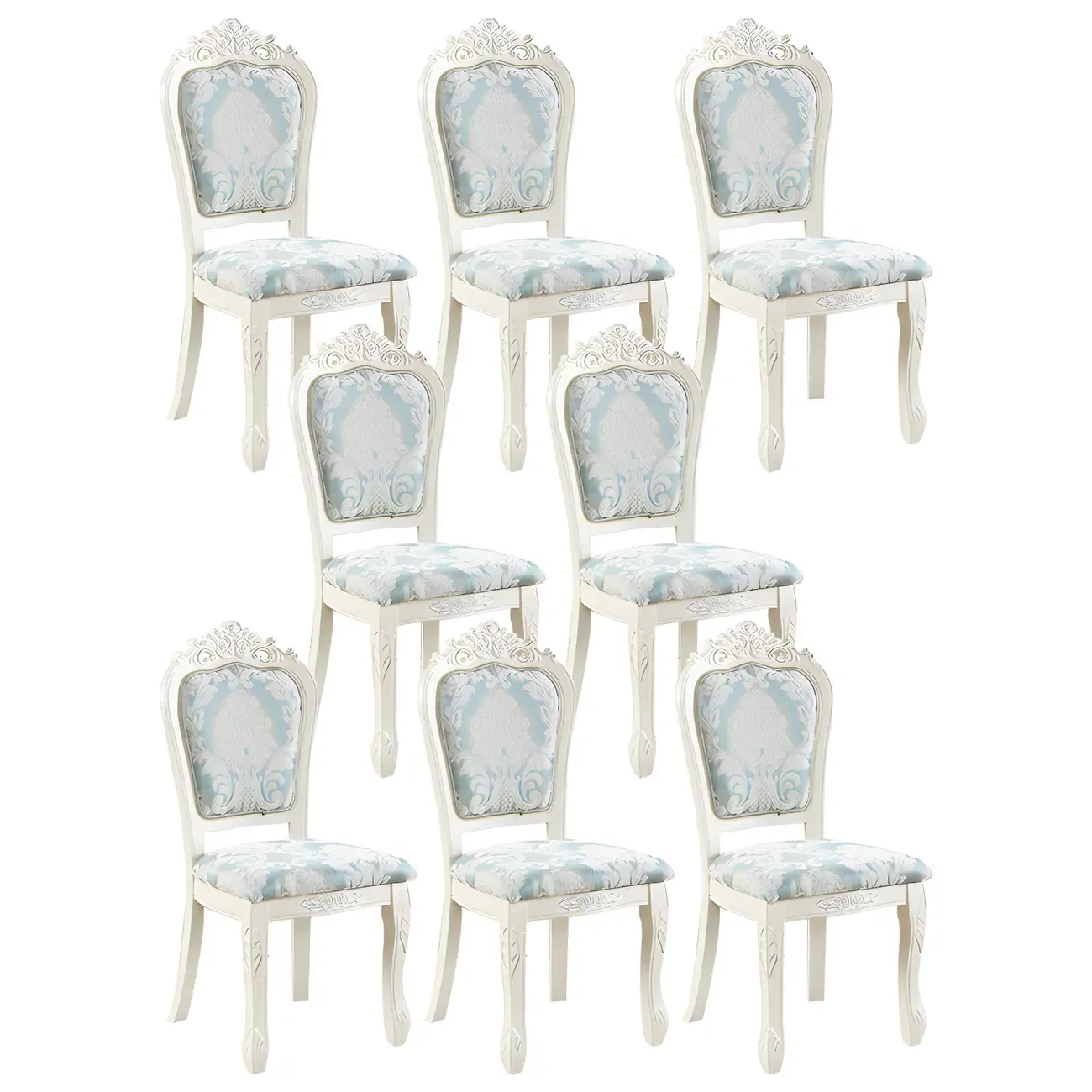 White Wood Victorian Upholstered Dining Chair Image - 43