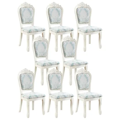 White Wood Victorian Upholstered Dining Chair Image - 43