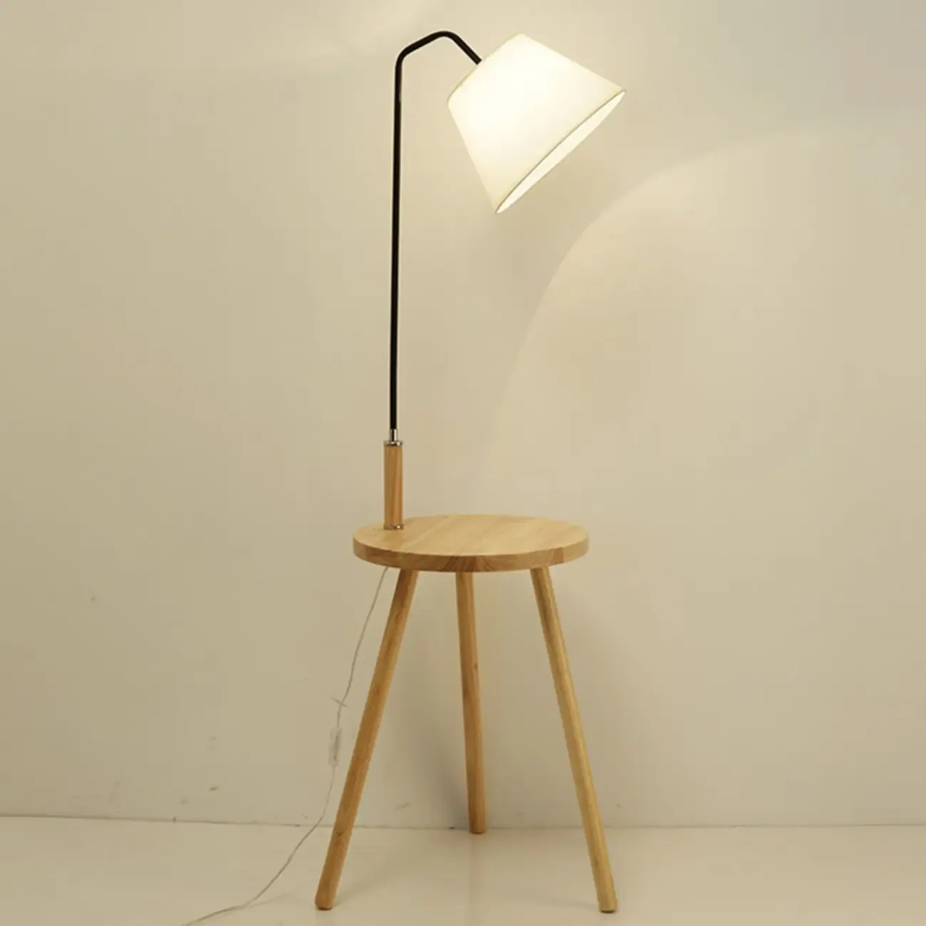 Metal Fabric Shade Floor Lamp with Tripod Table for Living Room Image - 6