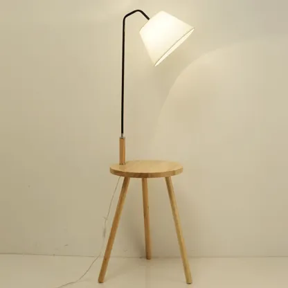 Metal Fabric Shade Floor Lamp with Tripod Table for Living Room Image - 6