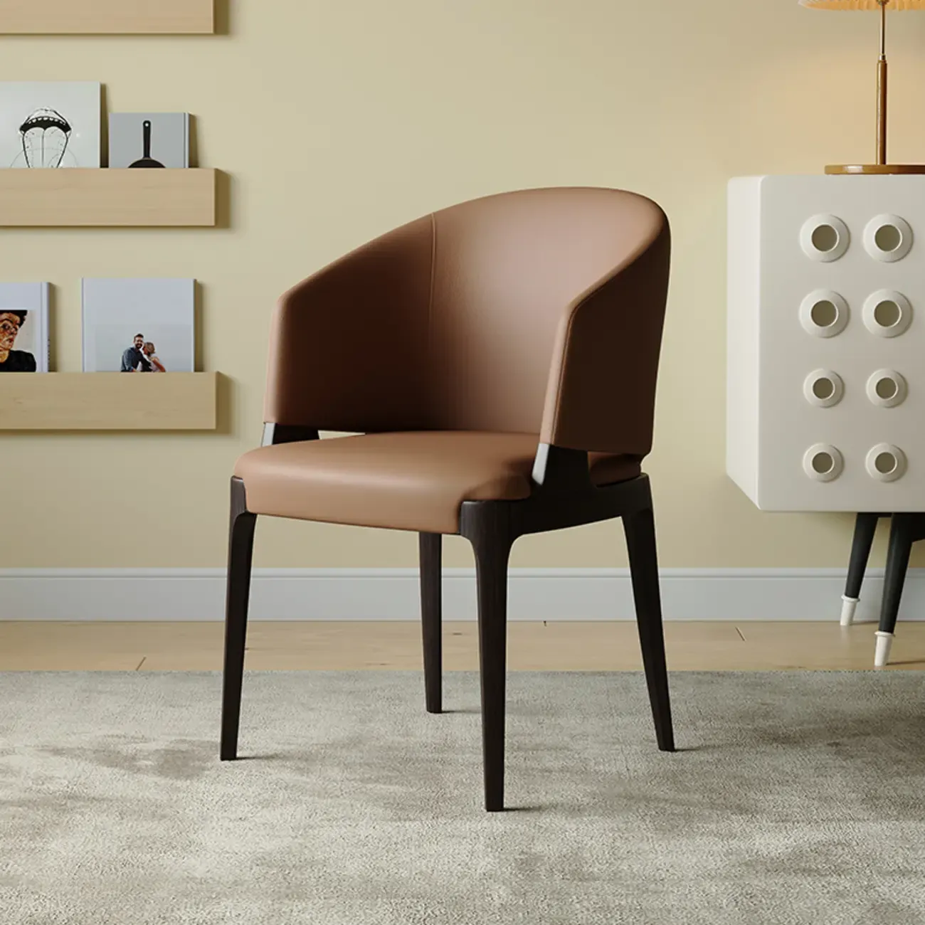 Contemporary Faux Leather Slop Arm Dining Chair Image - 7
