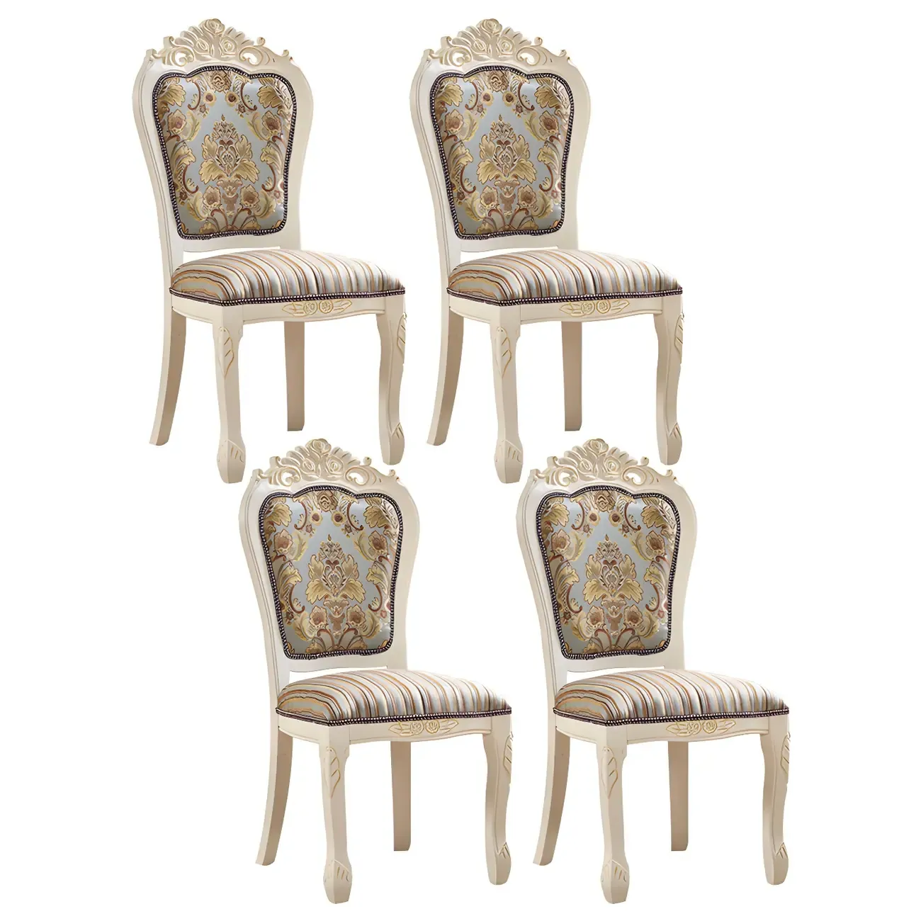 White Wood Victorian Upholstered Dining Chair Image - 44