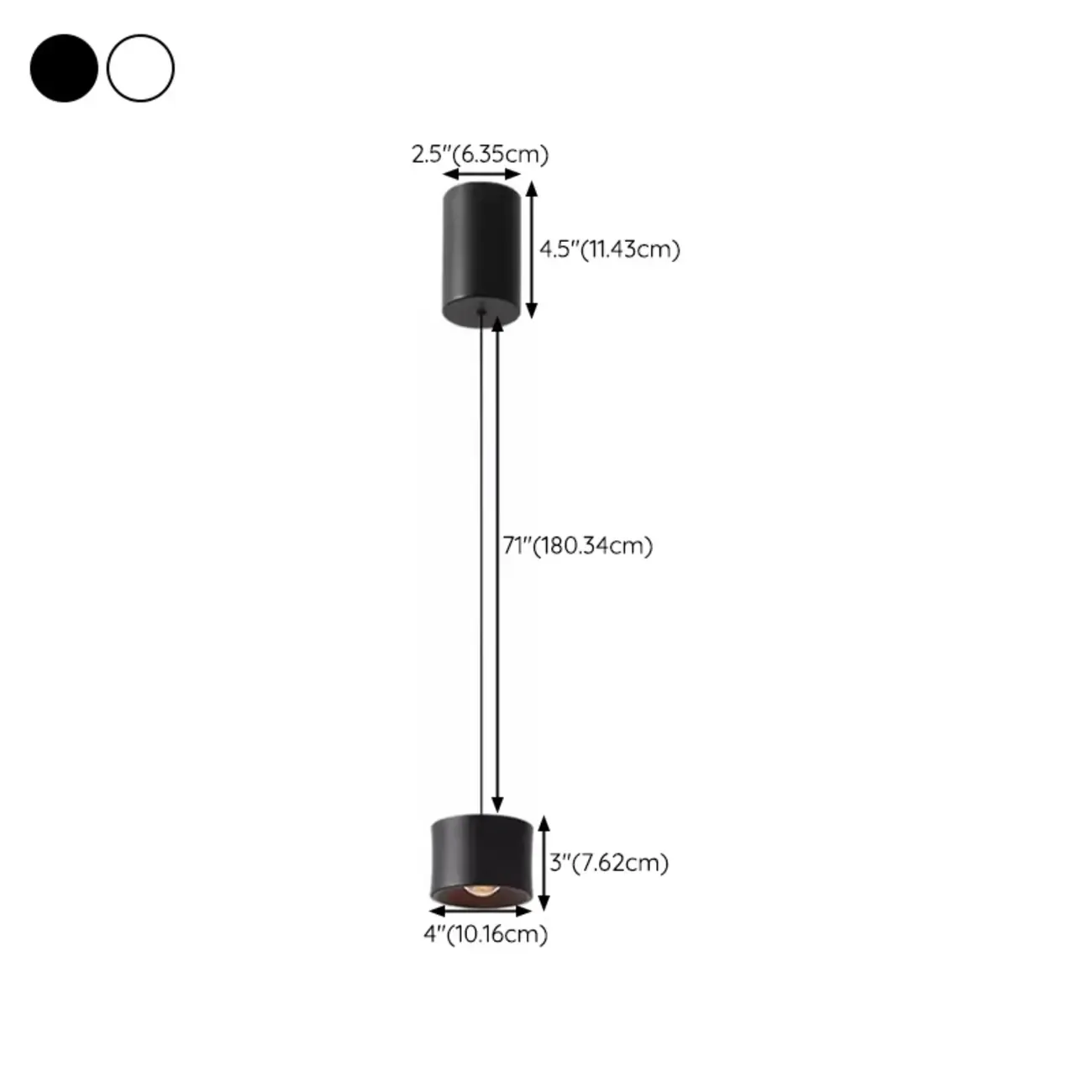 Minimalist Black LED Bedside Pendant Lamp with Long Adjustable Line #size