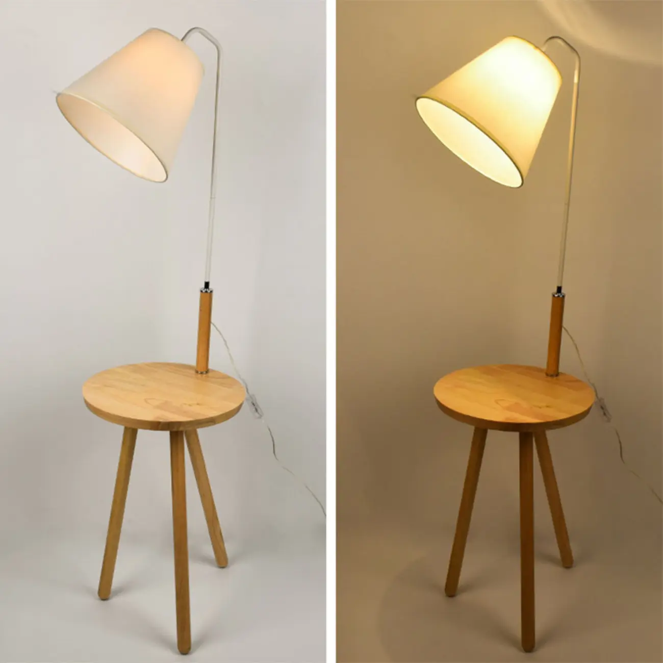 Metal Fabric Shade Floor Lamp with Tripod Table for Living Room Image - 8 | homeyfad
