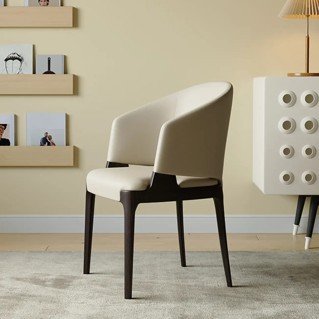Contemporary Faux Leather Slop Arm Dining Chair Image - 8