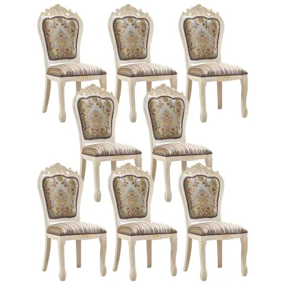 White Wood Victorian Upholstered Dining Chair Image - 45