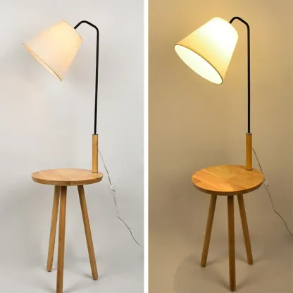 Metal Fabric Shade Floor Lamp with Tripod Table for Living Room Image - 9
