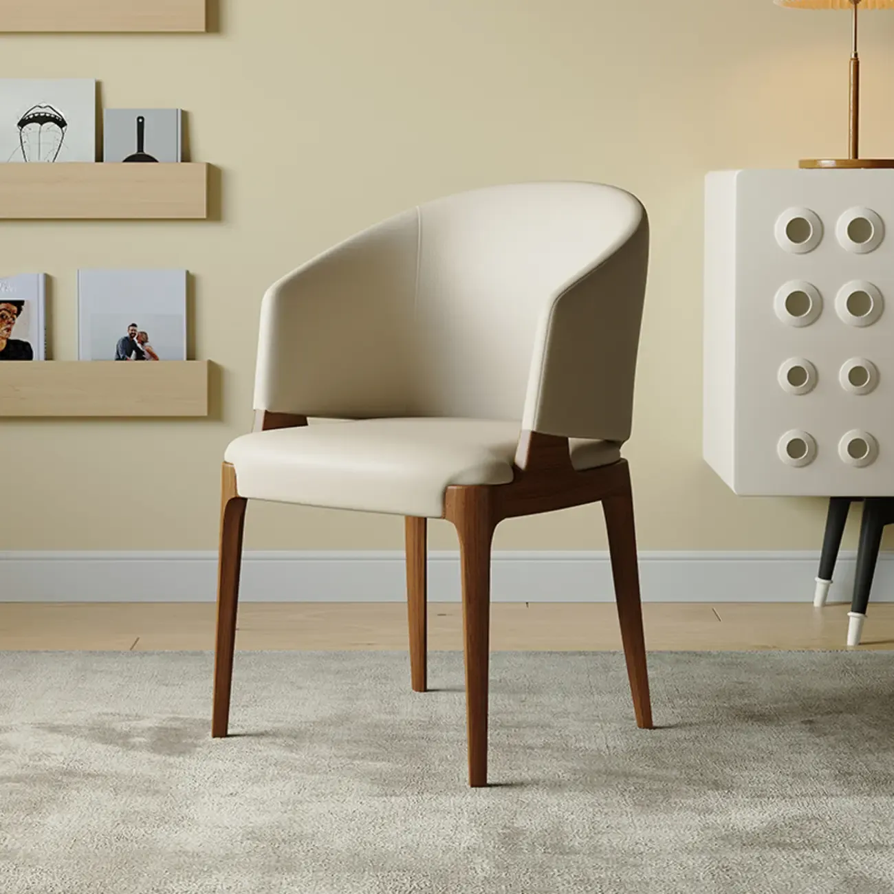 Contemporary Faux Leather Slop Arm Dining Chair Image - 9