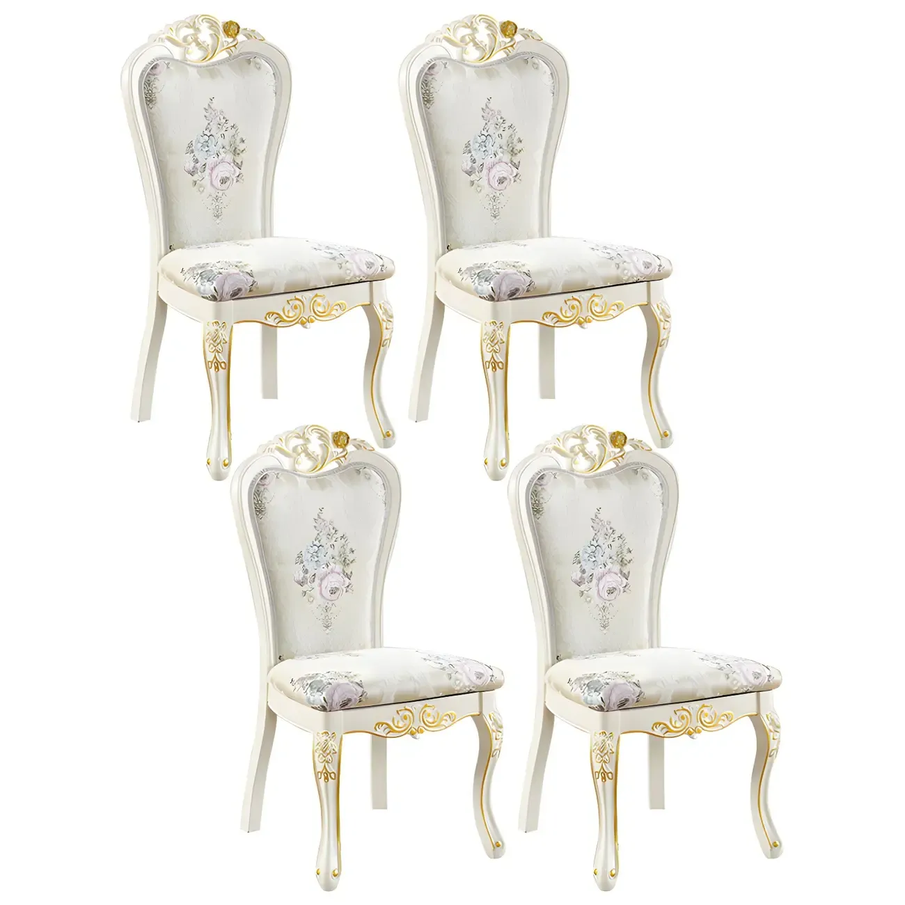 White Wood Victorian Upholstered Dining Chair Image - 46