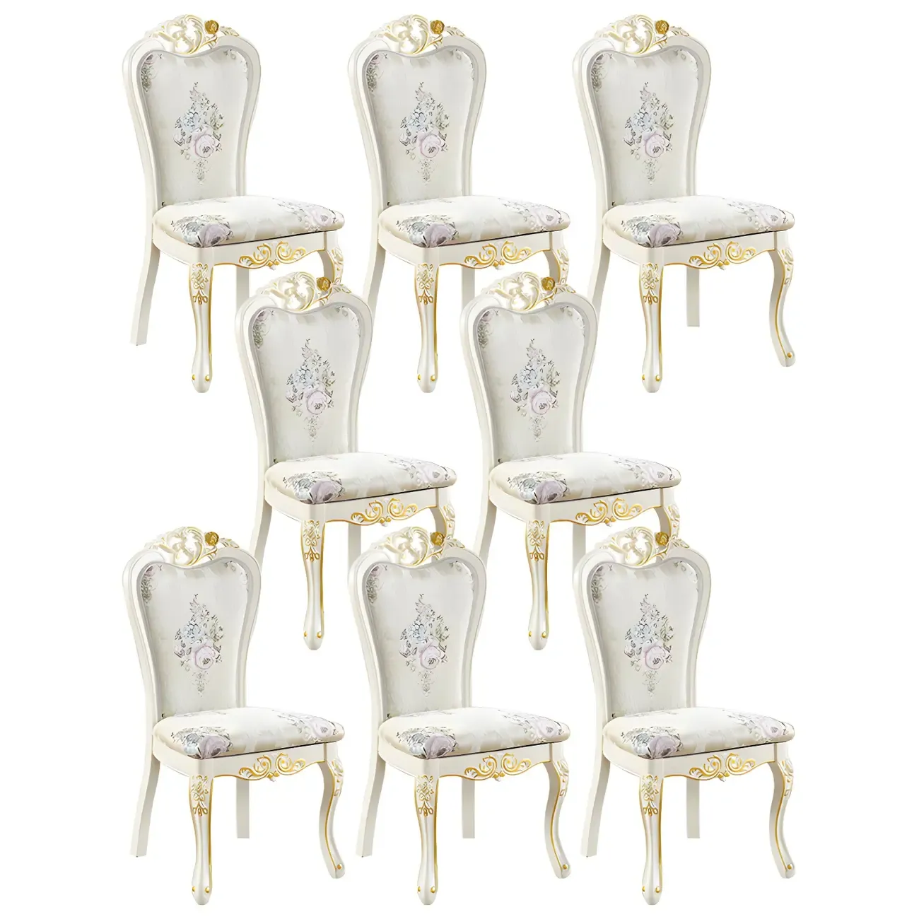 White Wood Victorian Upholstered Dining Chair Image - 47