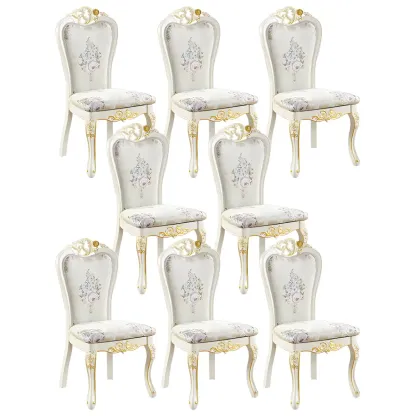 White Wood Victorian Upholstered Dining Chair Image - 47