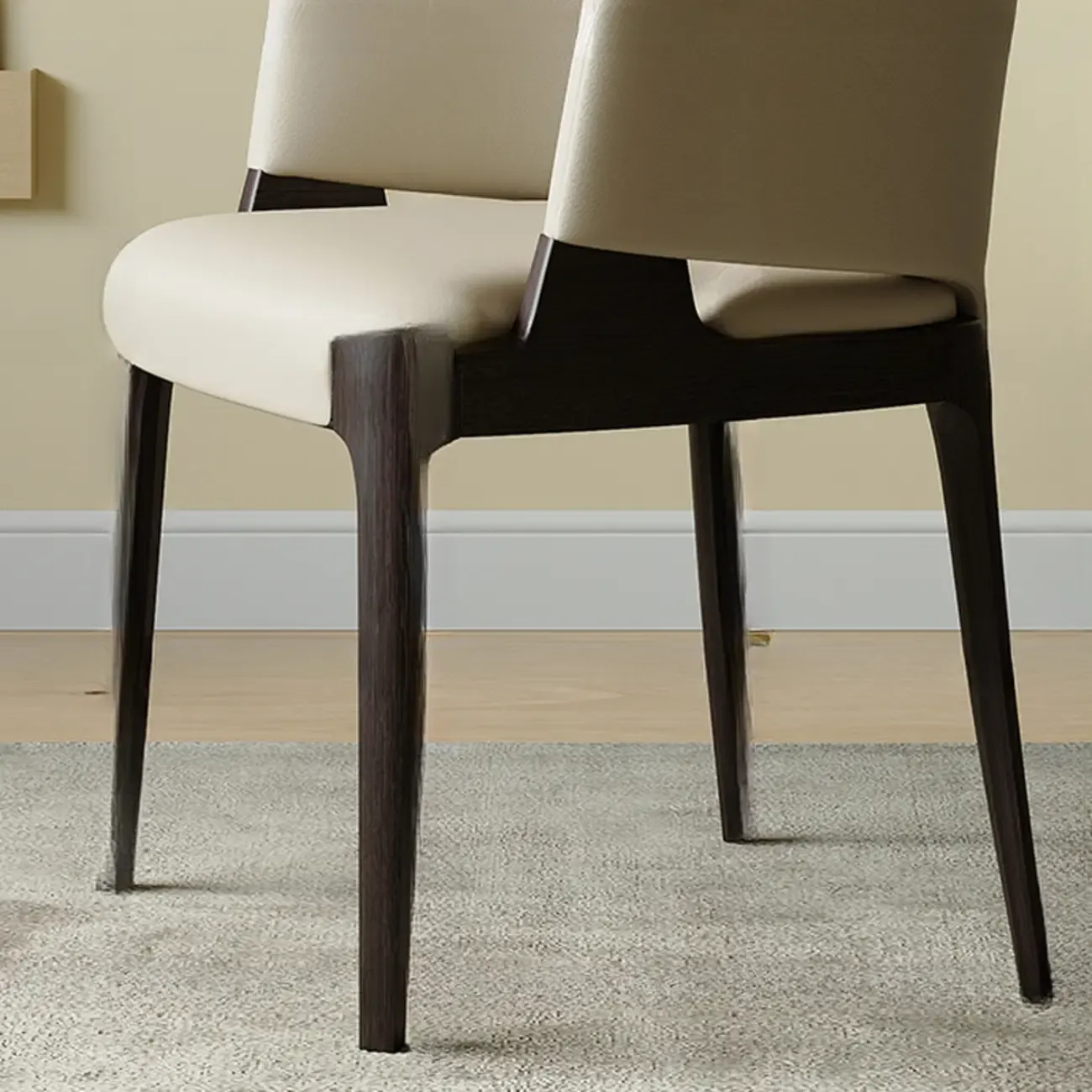 Contemporary Faux Leather Slop Arm Dining Chair Image - 13