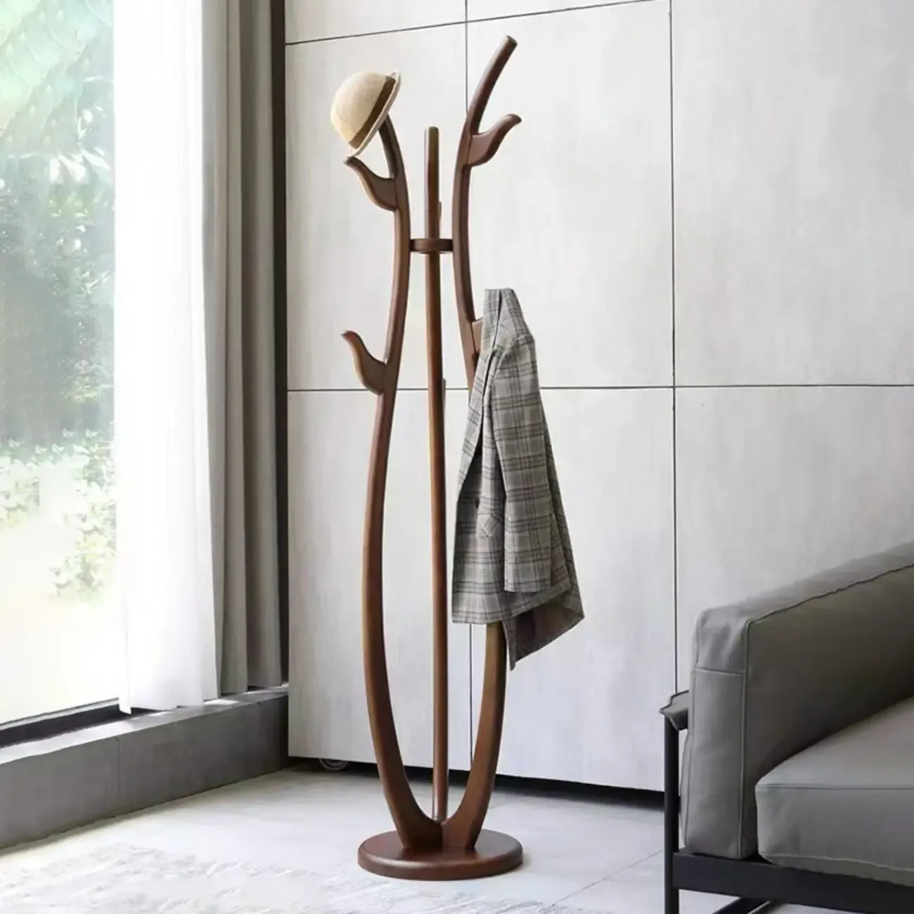 Modern Brown Freestanding Hall Tree with Hooks Image - 1