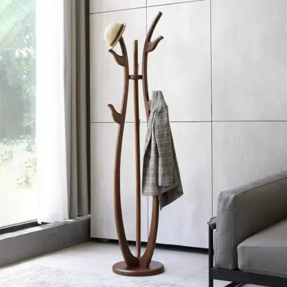 Modern Brown Freestanding Hall Tree with Hooks Image - 1