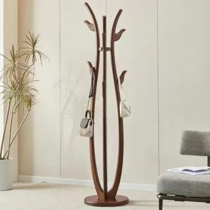 Modern Brown Freestanding Hall Tree with Hooks Image - 2