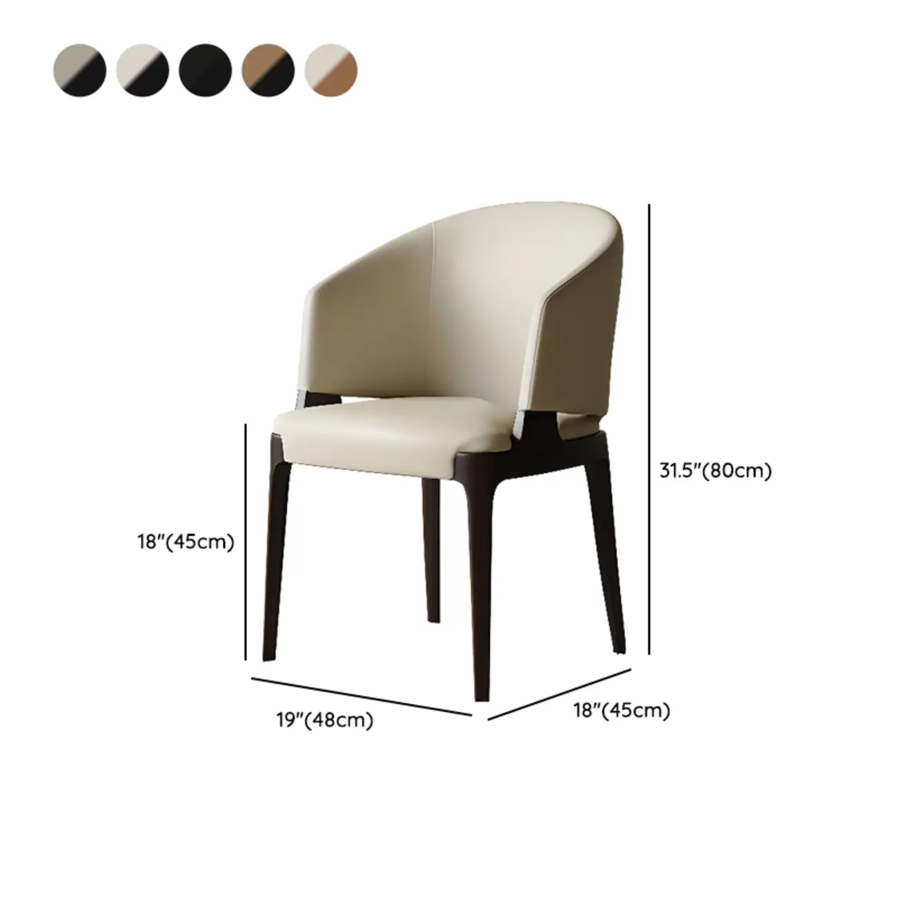 Contemporary Faux Leather Slop Arm Dining Chair #size