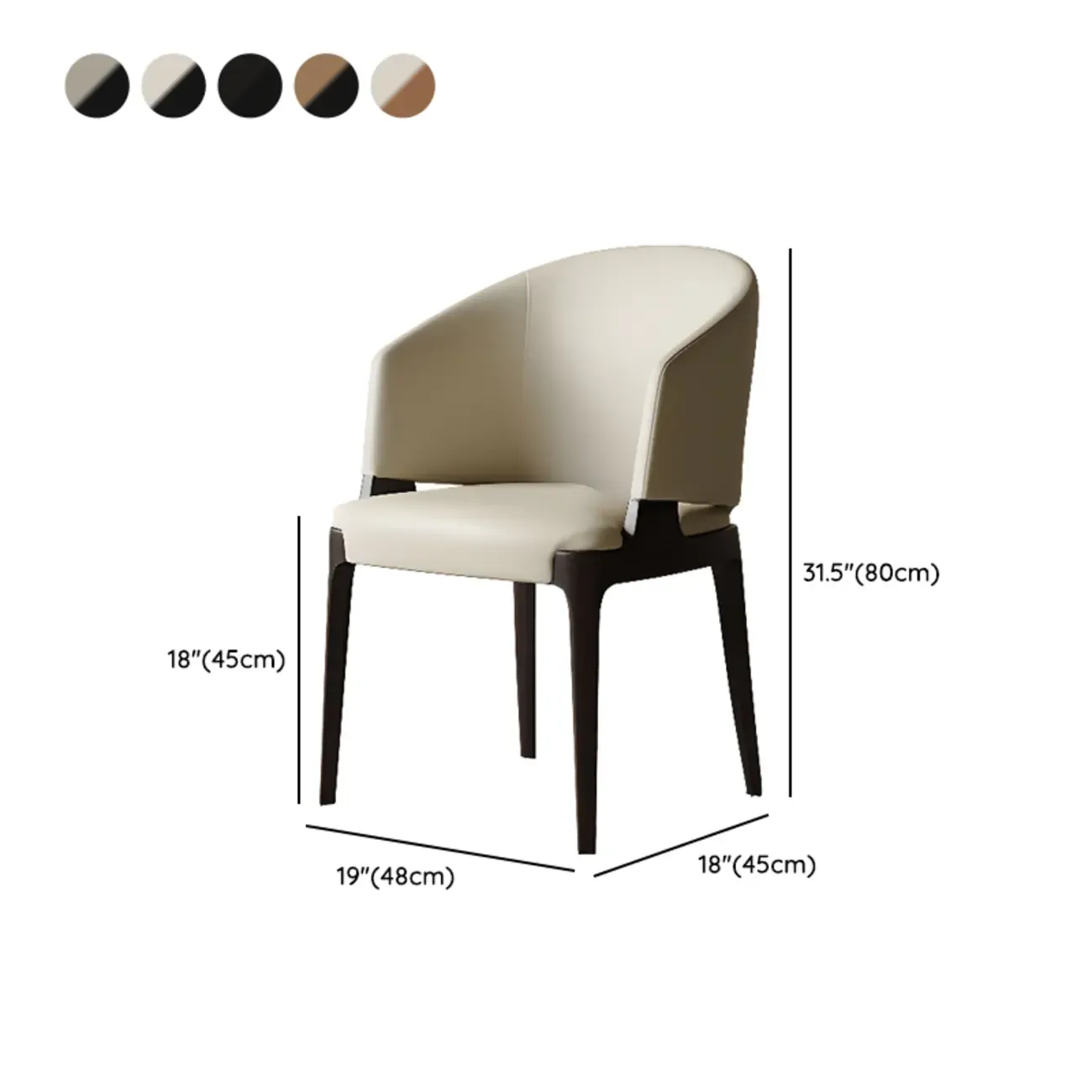 Contemporary Faux Leather Slop Arm Dining Chair #size