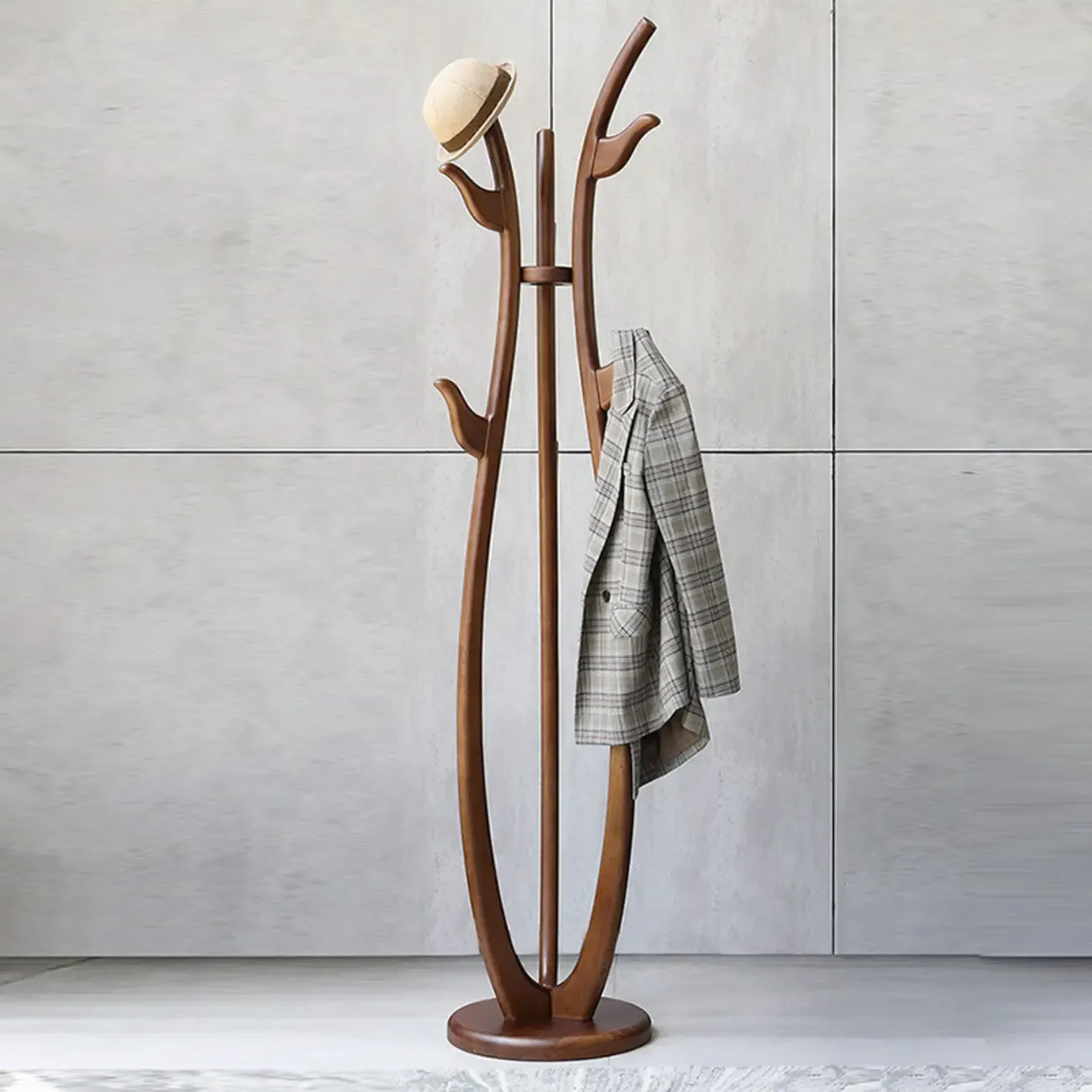 Modern Brown Freestanding Hall Tree with Hooks Image - 3