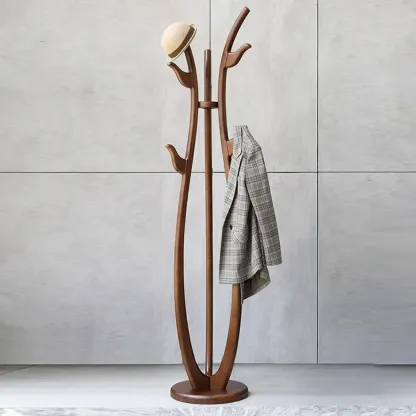 Modern Brown Freestanding Hall Tree with Hooks Image - 3