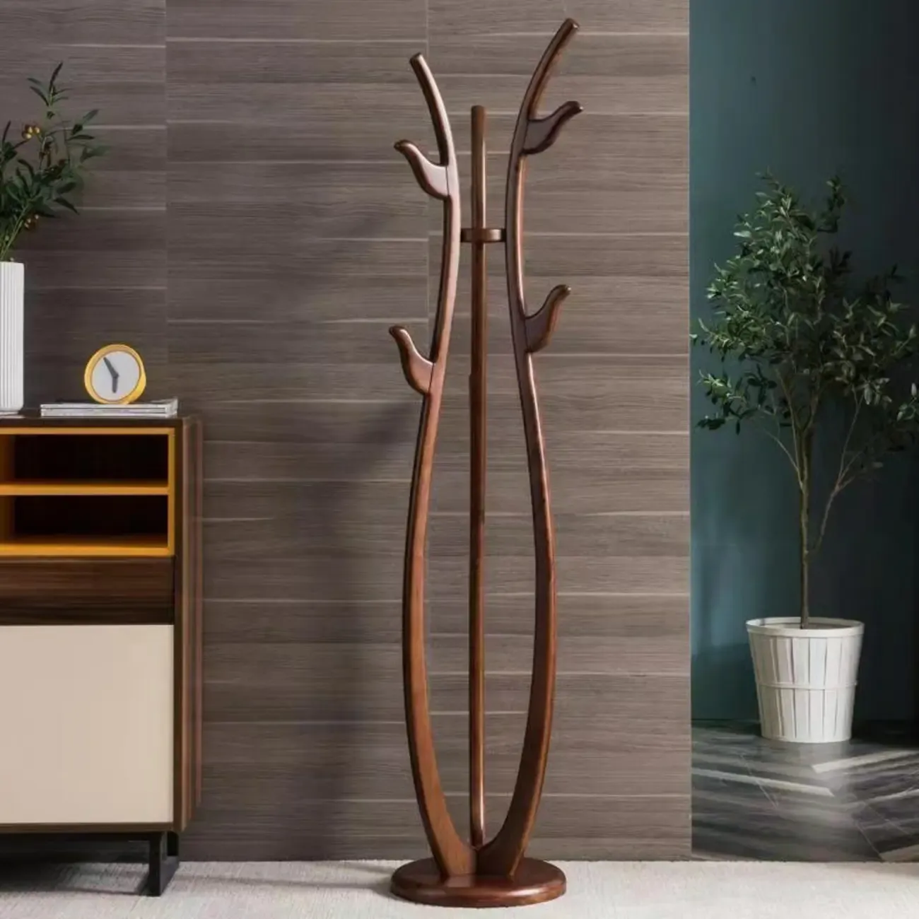 Modern Brown Freestanding Hall Tree with Hooks Image - 4