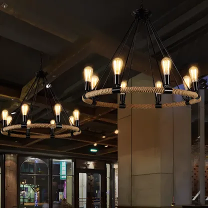 Industrial Vintage Iron Chandelier with 	Adjustable Height Image - 2