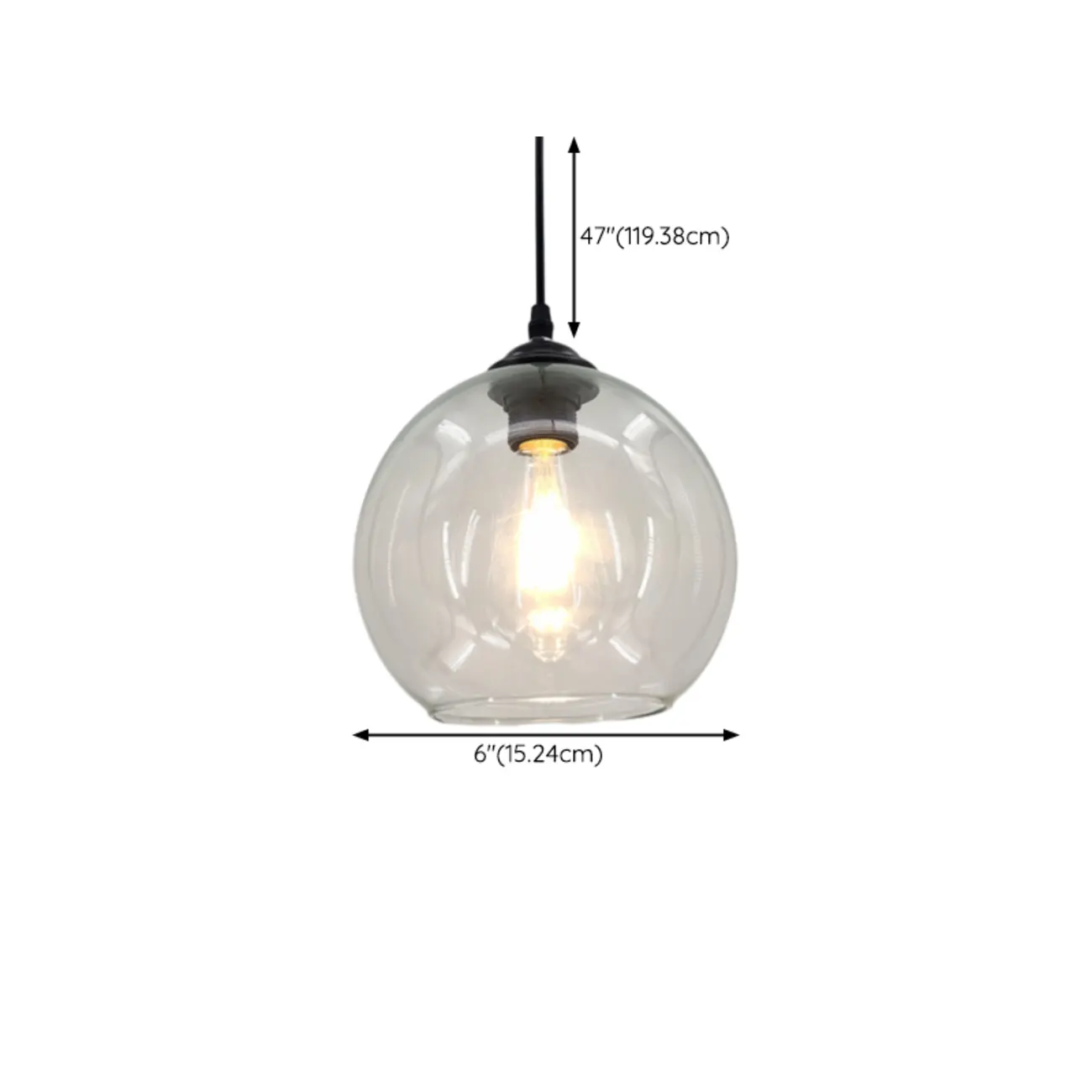 Nordic Smoky Glass Ball Shape Pendant Light for Living Room #size | homeyfad