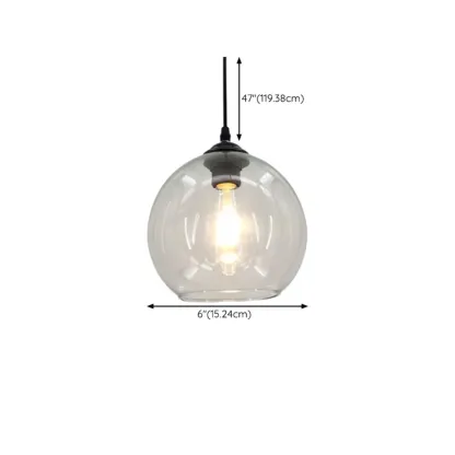 Nordic Smoky Glass Ball Shape Pendant Light for Living Room #size