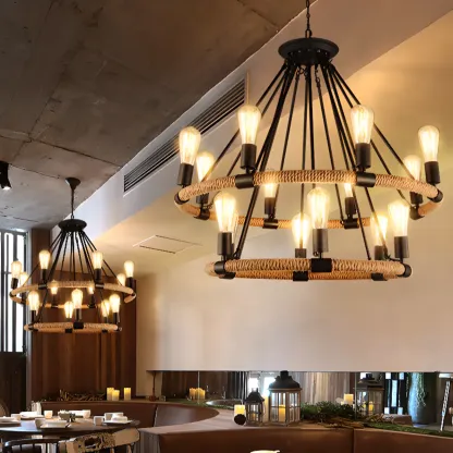 Industrial Vintage Iron Chandelier with 	Adjustable Height Image - 3