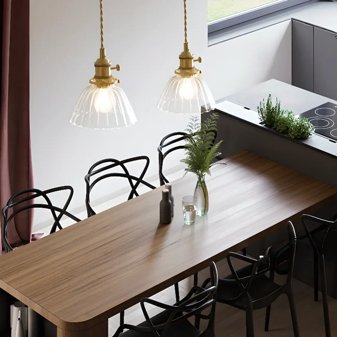 Modern Clear Glass Stripe Lampshade Pendant Light for Dining Room Image - 1