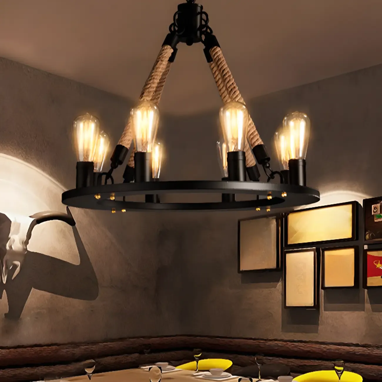 Industrial Vintage Iron Chandelier with 	Adjustable Height Image - 4