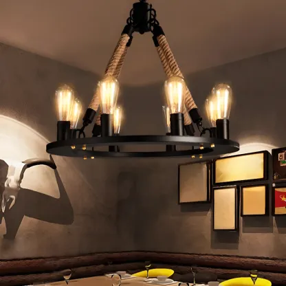 Industrial Vintage Iron Chandelier with 	Adjustable Height Image - 4