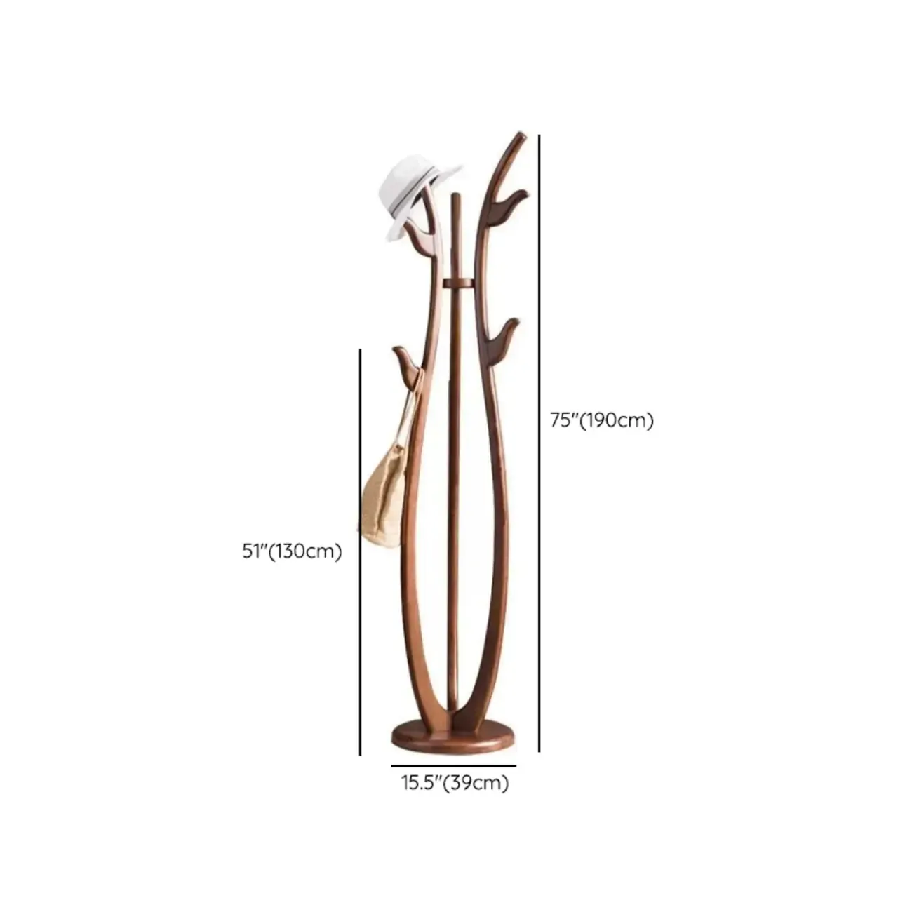 Modern Brown Freestanding Hall Tree with Hooks #size