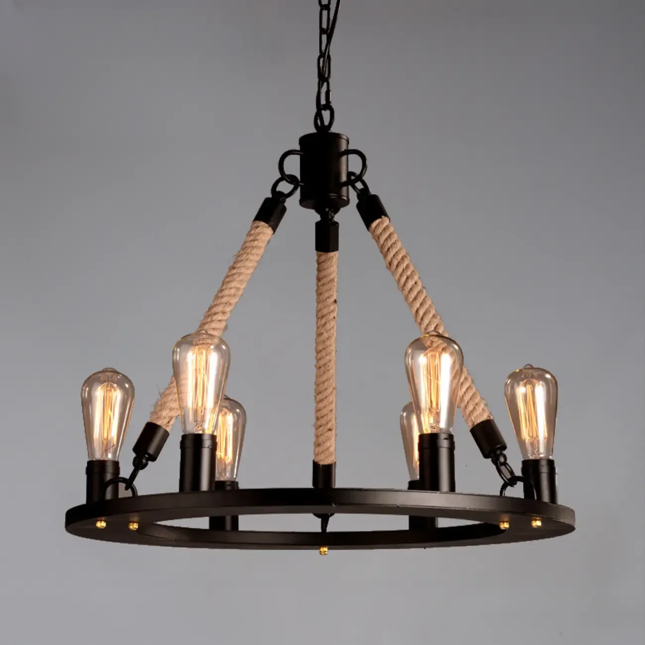 Industrial Vintage Iron Chandelier with 	Adjustable Height Image - 6