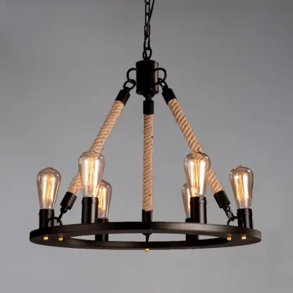 Industrial Vintage Iron Chandelier with 	Adjustable Height Image - 6