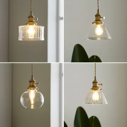 Modern Clear Glass Stripe Lampshade Pendant Light for Dining Room Image - 4