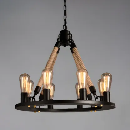 Industrial Vintage Iron Chandelier with 	Adjustable Height Image - 7