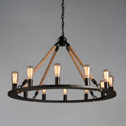 Industrial Vintage Iron Chandelier with 	Adjustable Height Image - 8
