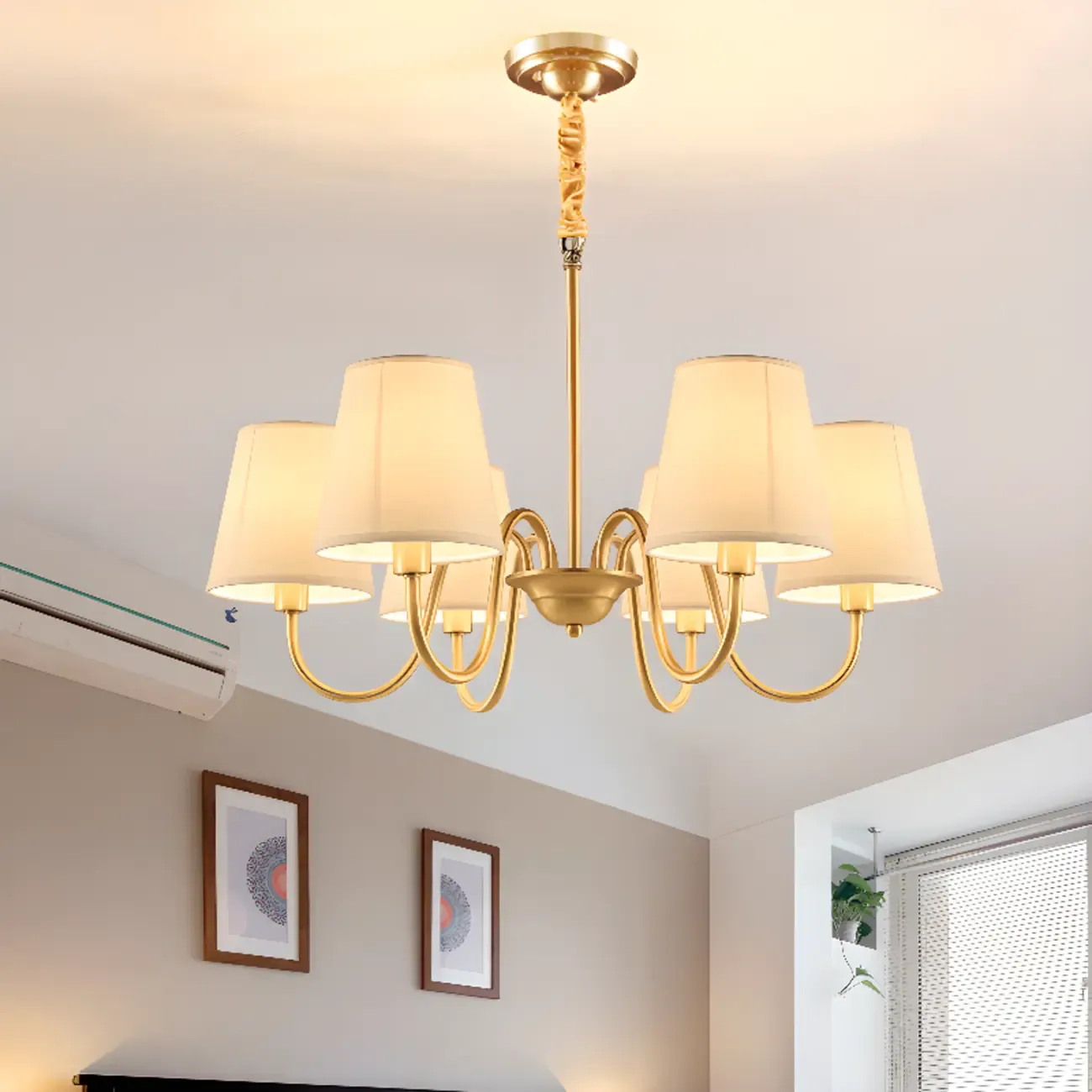6-Light Modern Chain Fabric Chandelier for Dining Room Image - 1