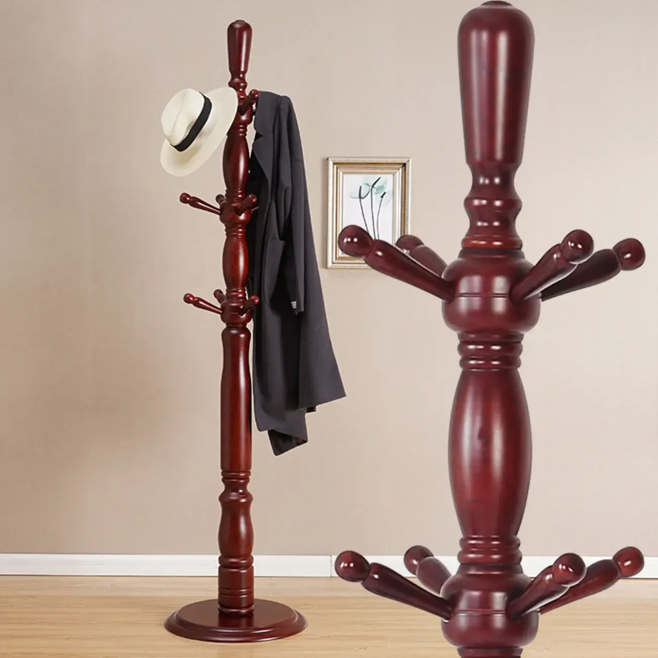 Elegant Walnut Hall Tree with Round Base Image - 1