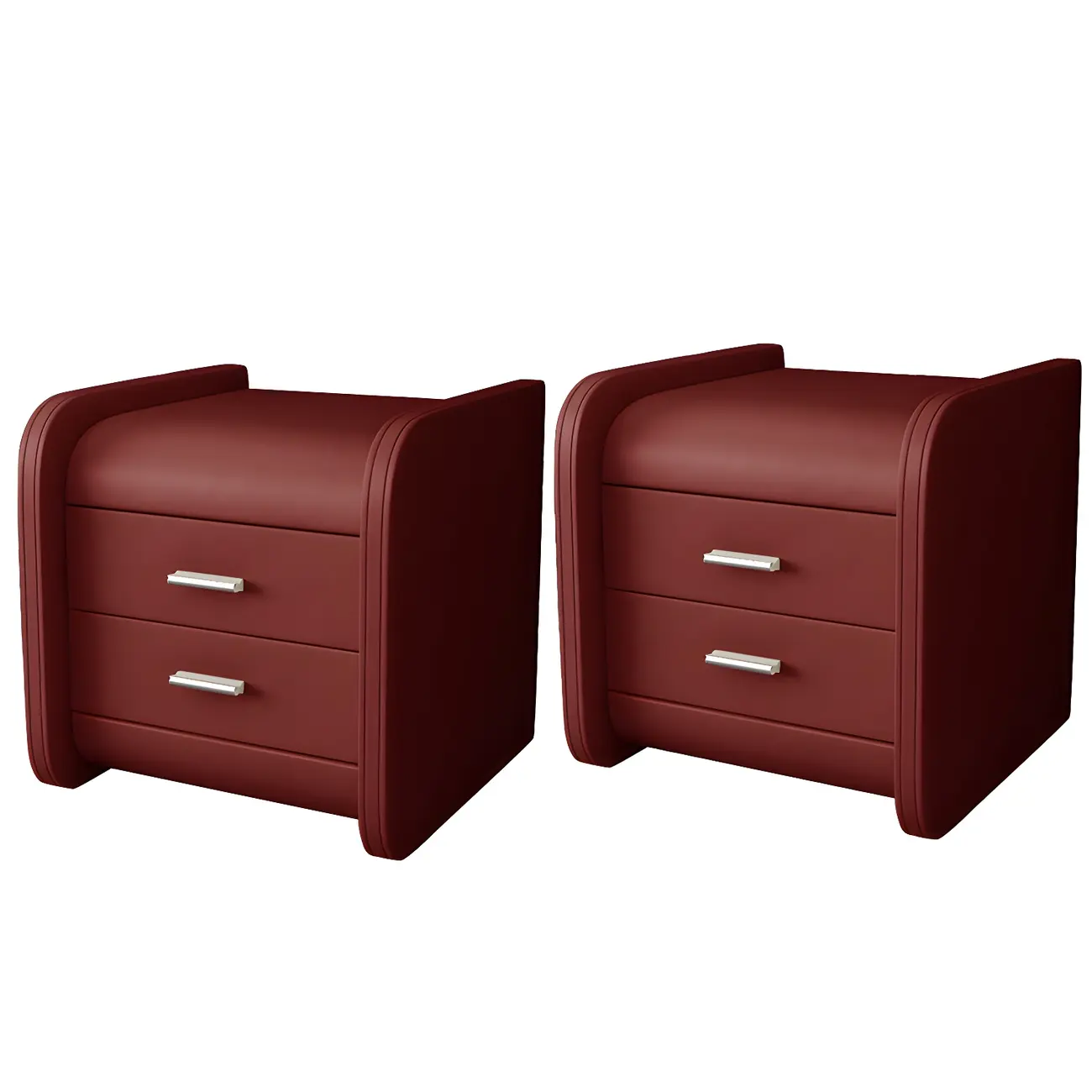 Modern Round Edge Nightstand with 2 Drawers in Beige Leather Image - 11 | homeyfad