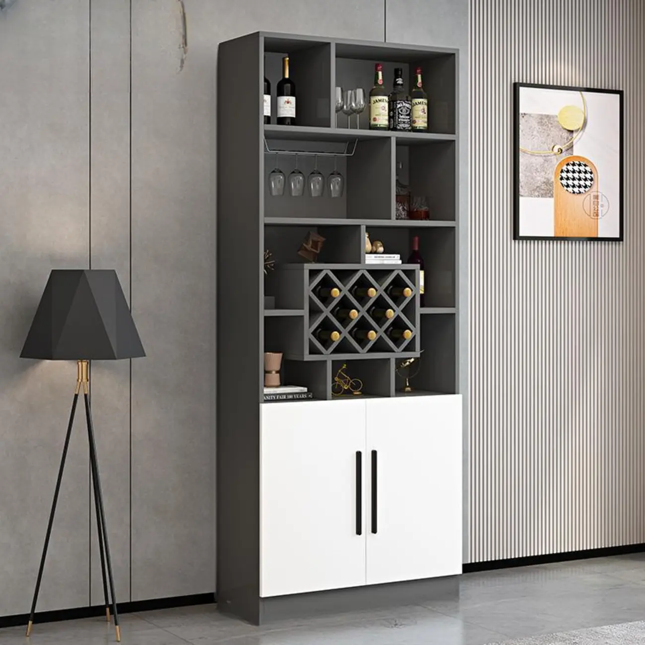 Modern Wooden Wine Rack with Glass Holder Image - 2 | homeyfad