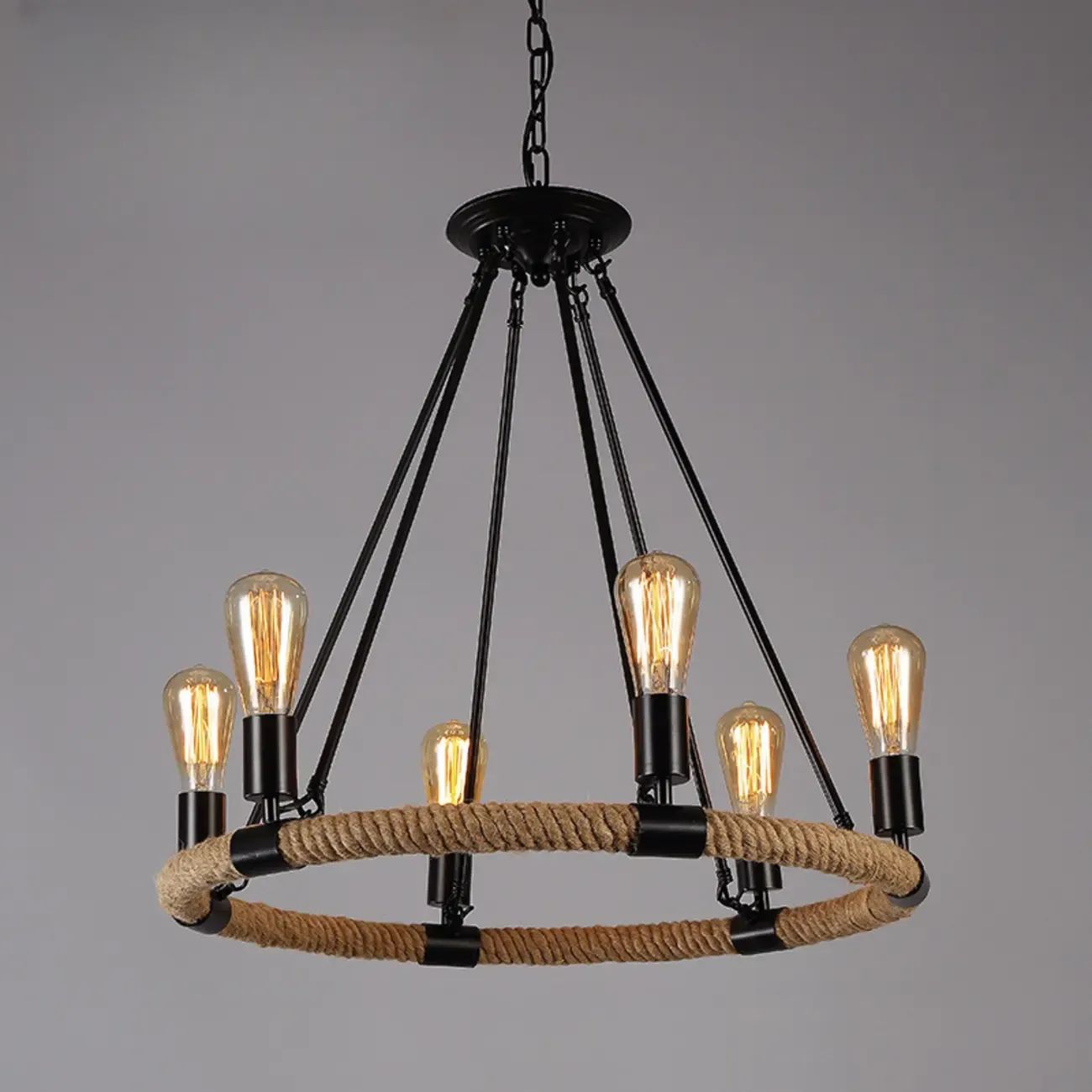 Industrial Vintage Iron Chandelier with 	Adjustable Height Image - 11
