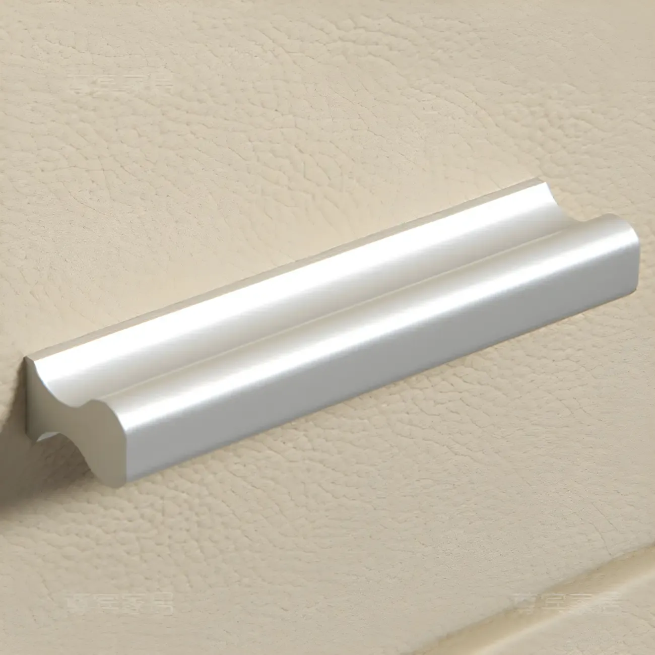 Modern Round Edge Nightstand with 2 Drawers in Beige Leather Image - 12