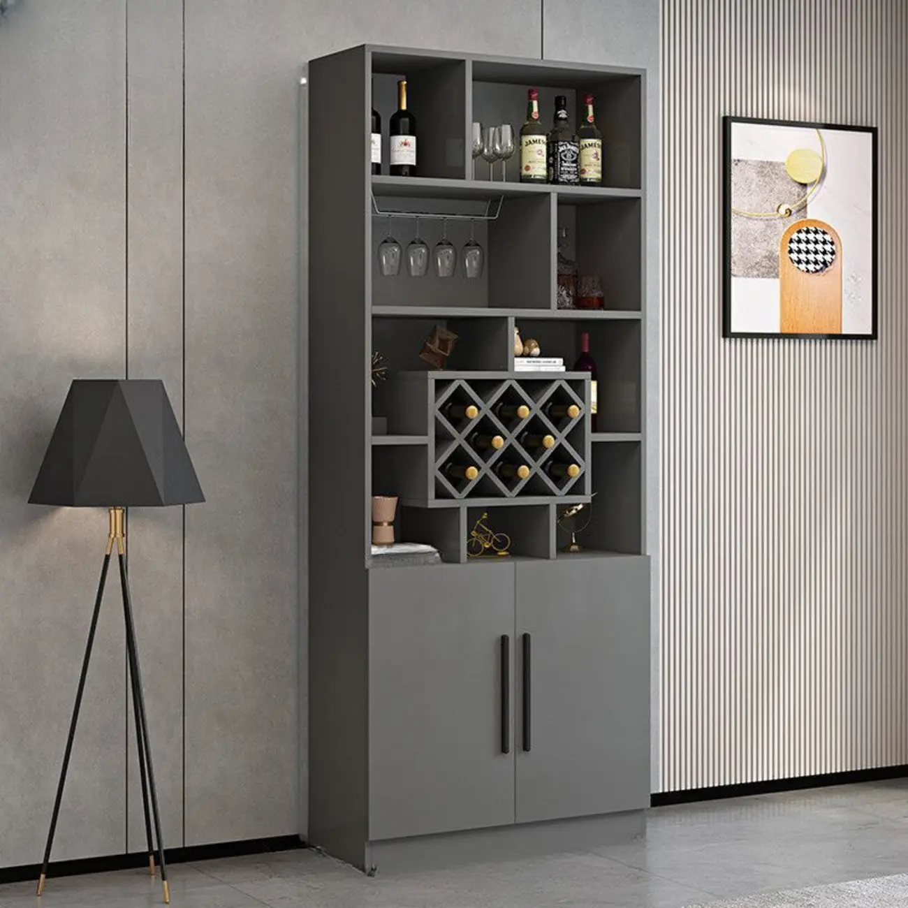 Modern Wooden Wine Rack with Glass Holder Image - 3 | homeyfad