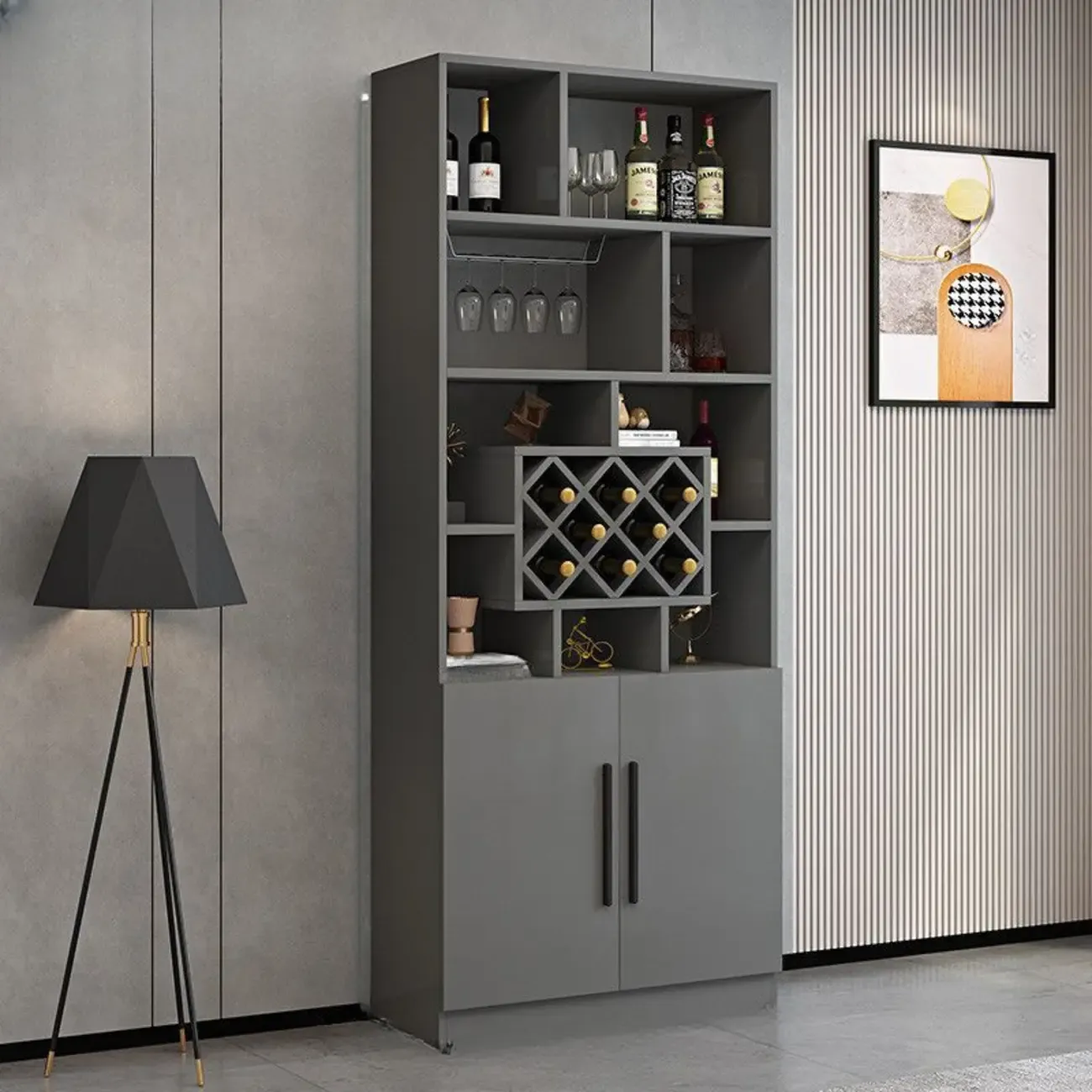 Modern Wooden Wine Rack with Glass Holder Image - 3