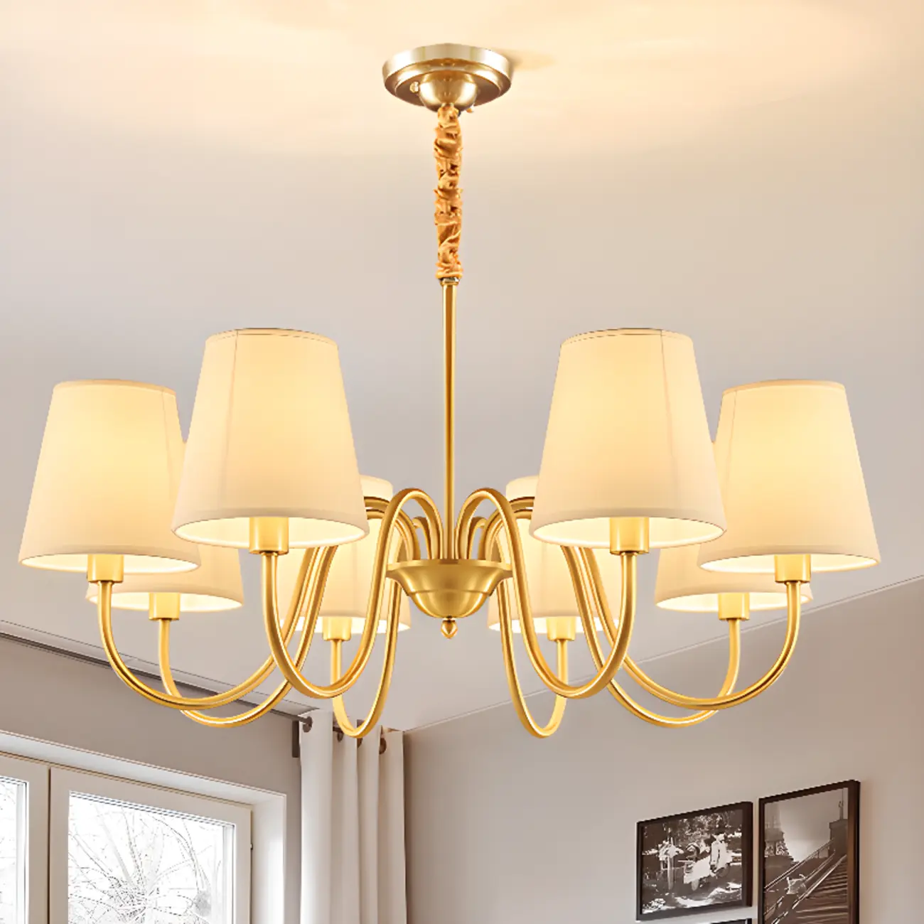 6-Light Modern Chain Fabric Chandelier for Dining Room Image - 4 | homeyfad